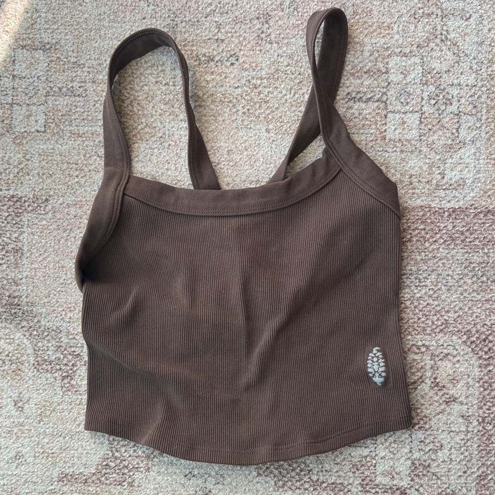 FP Movement by Free People Brown Ribbed Cropped Tank Top